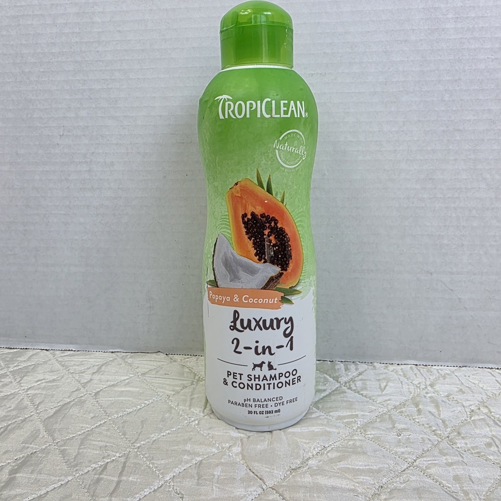 NIB~TropiClean Papaya &Coconut Luxury 2-in-1 Shampoo & Conditioner for Pets 20oz